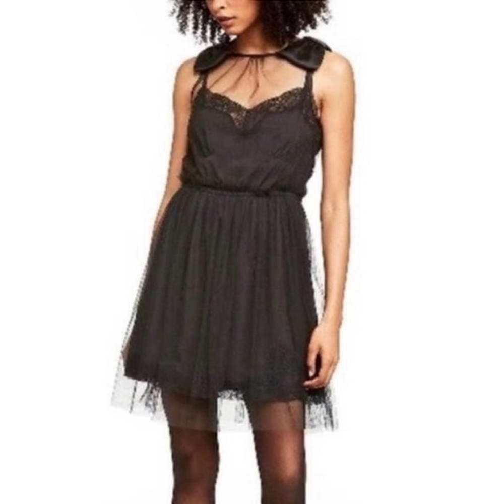 Rodarte Target gothic black lace sheer tulle bow shoulders mini dress X small